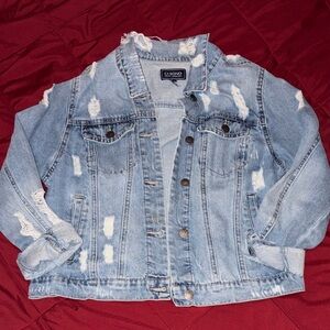 Cisono Light Wash Distressed Denim Jacket - Light Blue